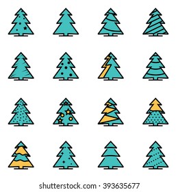 Trendy flat line icon pack for designers and developers. Vector line christmas tree icon set