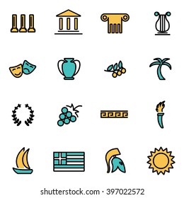 Trendy flat line icon pack for designers and developers. Vector line greece icon set