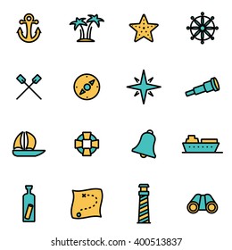 Trendy flat line icon pack for designers and developers. Vector line nautical icon set