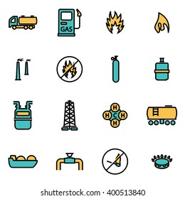 Trendy flat line icon pack for designers and developers. Vector line natural gas icon set