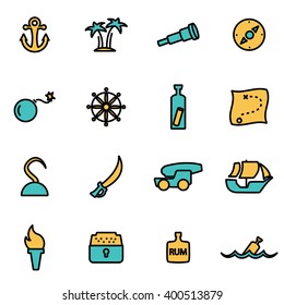 Trendy flat line icon pack for designers and developers. Vector line pirate icon set.