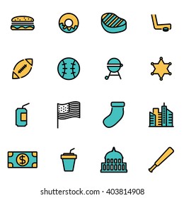 Trendy flat line icon pack for designers and developers. Vector line usa icon set.