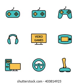 Trendy flat line icon pack for designers and developers. Vector line video games icon set