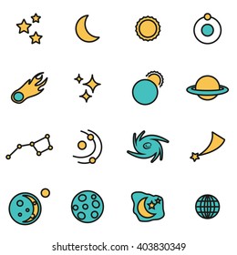 Trendy flat line icon pack for designers and developers. Vector line space icon set.