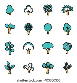 Trendy flat line icon pack for designers and developers. Vector line trees icon set