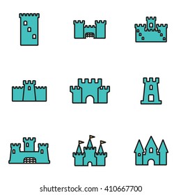 Trendy flat line icon pack for designers and developers. Vector line castle icon set
