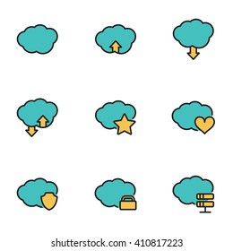 Trendy flat line icon pack for designers and developers. Vector line cloud icon set