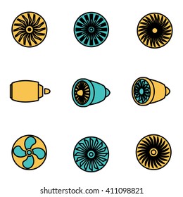 Trendy flat line icon pack for designers and developers. Vector line turbines icon set