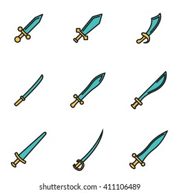 Trendy flat line icon pack for designers and developers. Vector line sword icon set