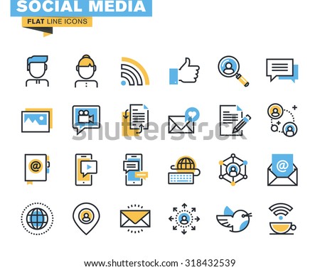 Trendy flat line icon pack for designers and developers. Icons for social media, social network, communication, digital marketing, for websites and mobile websites and apps. 