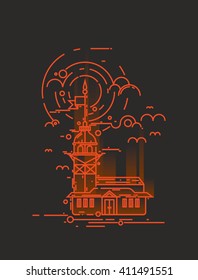 Trendy flat line, thin line vector illustration of the Maiden Tower, the famous landmark of Istanbul city, Turkey. Conceptual and contemporary poster design