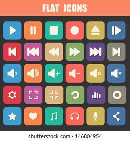 Trendy Flat Media Player Icons Set. Multimedia. Vector