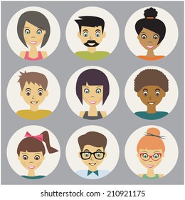 trendy flat people icons set