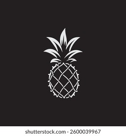 Trendy flat pineapple fruit icon vector design. White Pineapple Illustration on a Black Background.