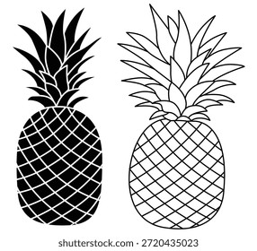 Trendy Flat Pineapple Fruit Icon, Minimal Tropical Food Symbol Isolated on White
