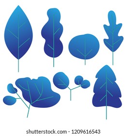 Trendy flat plant modern trendy design set. Collection of different types of trees and bushes. Vector illustrations isolated on white background.