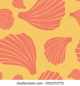 Trendy flat silhouette sea shells seamless pattern for fabric, textile, apparel, cloth, interior, stationery, package. Modern handmade aquatic endless texture. Tropical ocean shells editable design.