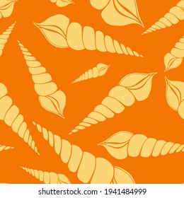 Trendy flat silhouette sea shells seamless pattern for fabric, textile, apparel, cloth, interior, stationery, package. Modern handmade aquatic endless texture. Tropical ocean shells editable design.
