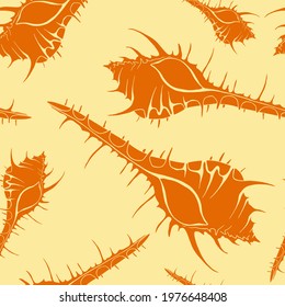 Trendy flat silhouette sea shells seamless pattern for fabric, textile, apparel, cloth, interior, stationery, package. Modern handmade aquatic endless texture. Tropical ocean shells editable design.