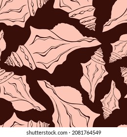 Trendy flat silhouette sea shells seamless pattern for fabric, textile, apparel, cloth, interior, stationery, package. Modern handmade aquatic endless texture. Tropical ocean shells editable design.