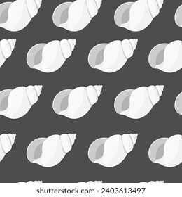 Trendy flat silhouette seashells seamless pattern on black background