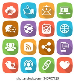 Trendy flat social network icon set