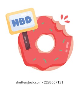 A trendy flat sticker of birthday donut 