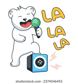 Trendy flat sticker depicting a bear singing performance 