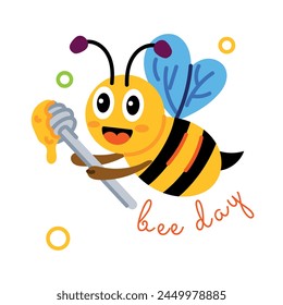 Trendy flat sticker depicting bee day 
