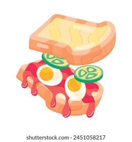 Trendy flat sticker of an egg toast