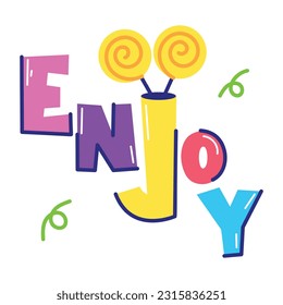 Trendy flat sticker of enjoy word 