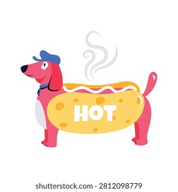 Trendy flat sticker of hot dog show funny animal food concept.