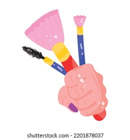Trendy flat sticker icon of makeup brushes 