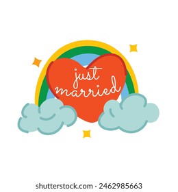 Trendy flat sticker of just married typography 