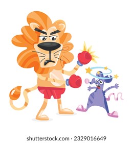 Trendy flat sticker of lion boxer 