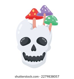 Trendy flat sticker of mushrooms skull 