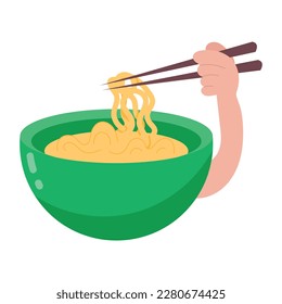 Trendy flat sticker of noodles bowl 