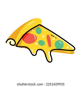 Trendy flat sticker of pizza slice 