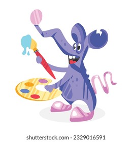 Trendy flat sticker of rat painter 