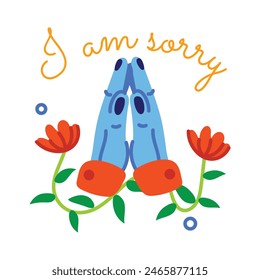 Trendy flat sticker of sorry gesture 