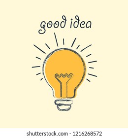 Trendy Flat Style for Design Light Bulb with rays shine. All elements are on separate layers. Vector, illustration eps10
