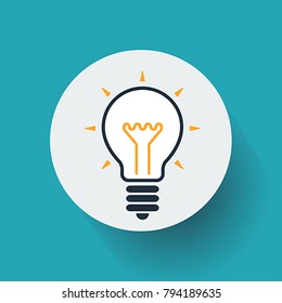 Trendy Flat Style for Design Light Bulb with rays shine. Vector, illustration eps10