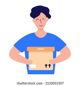 A trendy flat style icon of delivery boy 


