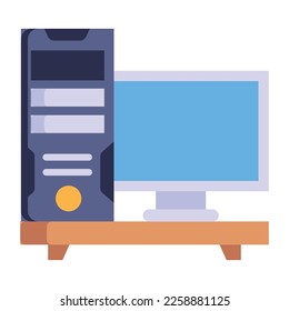 A trendy flat style icon of desktop system 