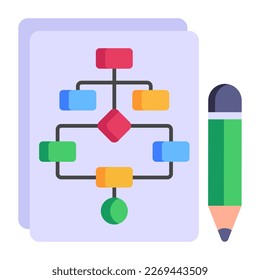 Un icono de estilo plano y de moda en el diagrama de flujo, proceso empresarial 