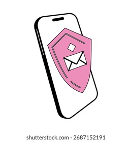 Eine trendige, flache Illustration der mobilen Sicherheit