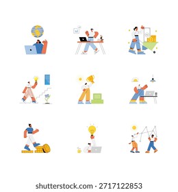 Un paquete de ilustración de estilo plano de moda de negocios y crecimiento