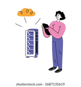 A trendy flat style illustration of server admin