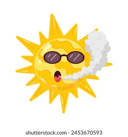 Trendy flat style sticker of stoner sun