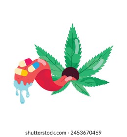 Trendy flat style sticker of weed drug